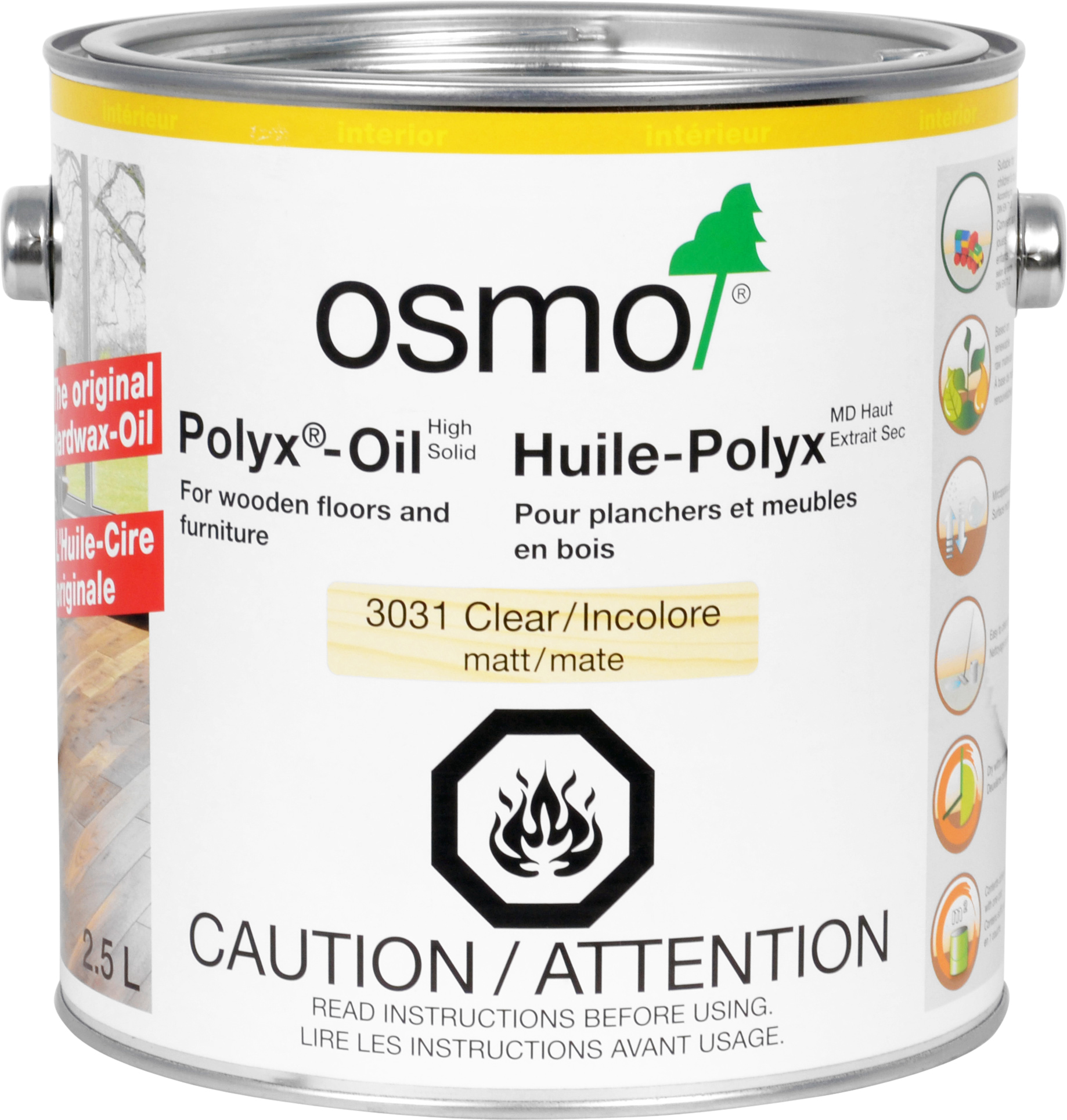 Osmo 3044 2.5 Litres Polyx Oil Natural Transparent - Raw Finish For Light Wood Like Oak | No Sanding Needed, Easy Application